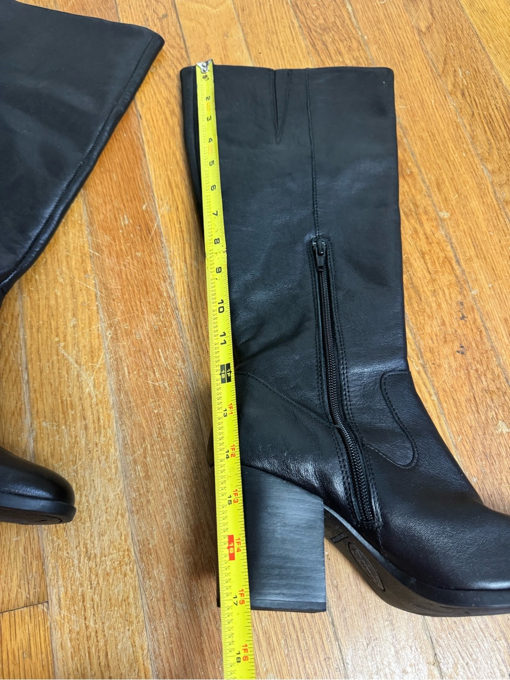 Born Black Leather Mid-Calf Block Heel Boots - Picture 8 of 11